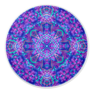 Purple & Blue Vintage Fractal Kaleidoscope Ceramic Knob