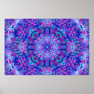 Purple & Blue Vintage Fractal Kaleidoscope Poster