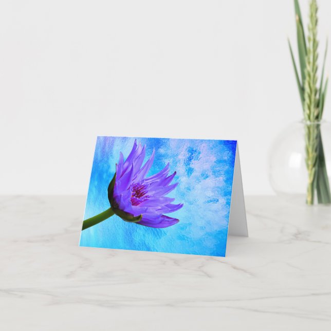 Purple Blue Water Lily Blank Note Greeting Cards (Front)