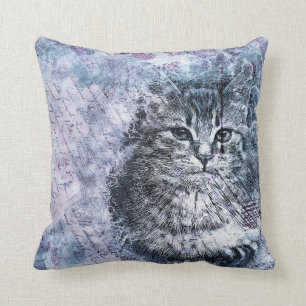 Purple Blue Watercolor Cat Cushion