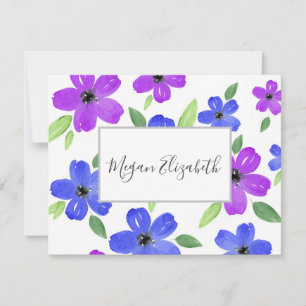 Purple & Blue Watercolor Floral Motif  Card