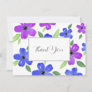 Purple & Blue Watercolor Floral Motif Thank You Card