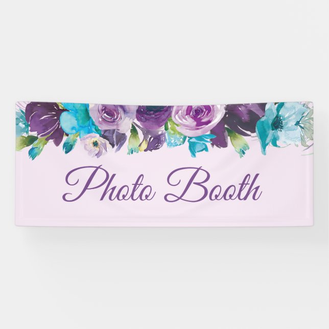 Purple Blue Watercolor Floral Photo Booth   Banner (Horizontal)