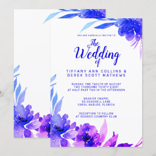 Purple Blue Watercolor Floral Wedding Invitation