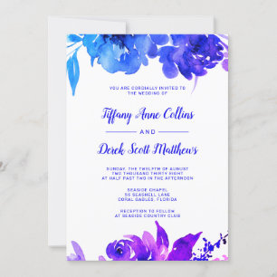 Purple Blue Watercolor Floral Wedding Invitation