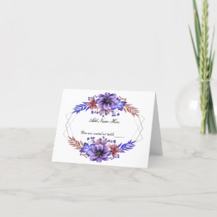 Purple & Blue Watercolor Floral Wedding Table Card
