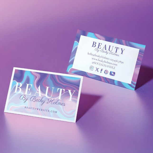 Purple & Blue Watercolor Holographic Design Beauty Business Card (Purple & Blue Watercolor Holographic Design Beauty Business Card)
