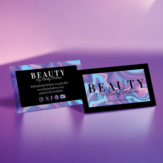 Purple & Blue Watercolor Holographic Design Beauty Business Card (Purple & Blue Watercolor Holographic Design Beauty Business Card)