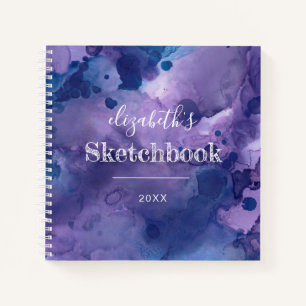 Purple Blue Watercolor Personalised Sketchbook Notebook