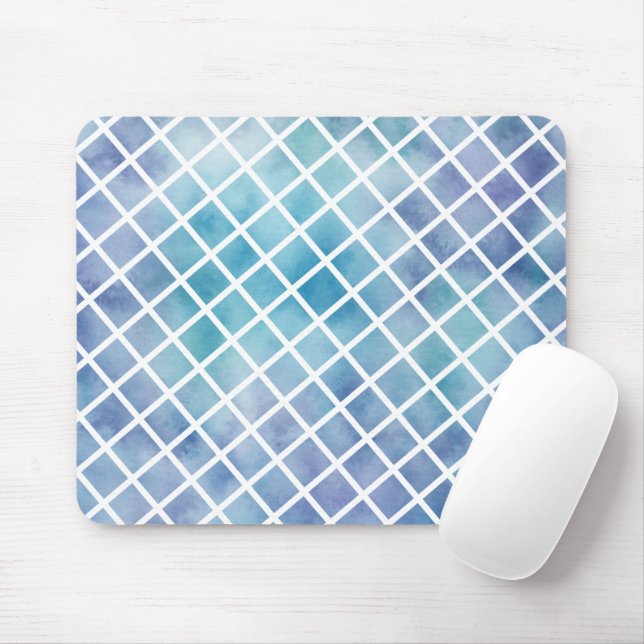 Purple Blue Watercolor Tiles Mouse Mat (With Mouse)