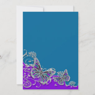 Purple blue wedding butterfly floral invitation