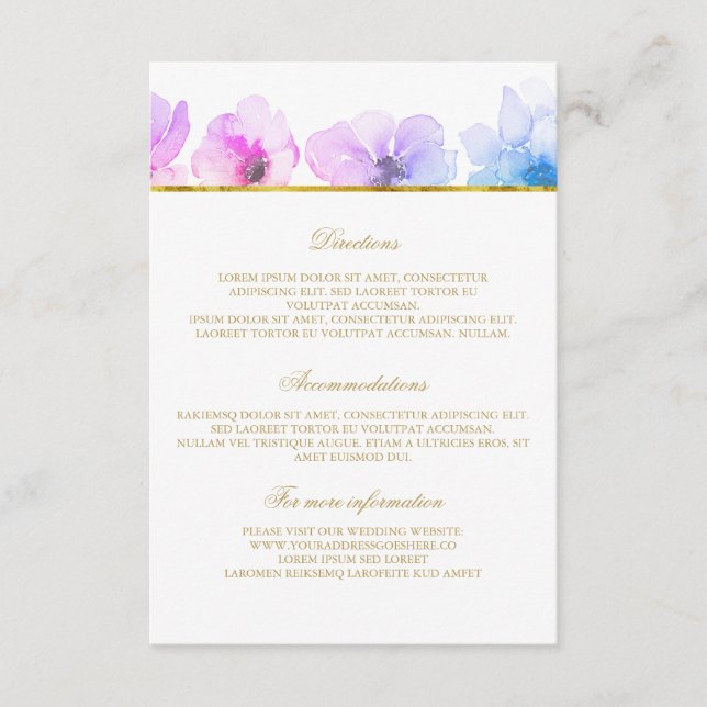 Purple Blue Wedding Details - Information Enclosure Card (Front)