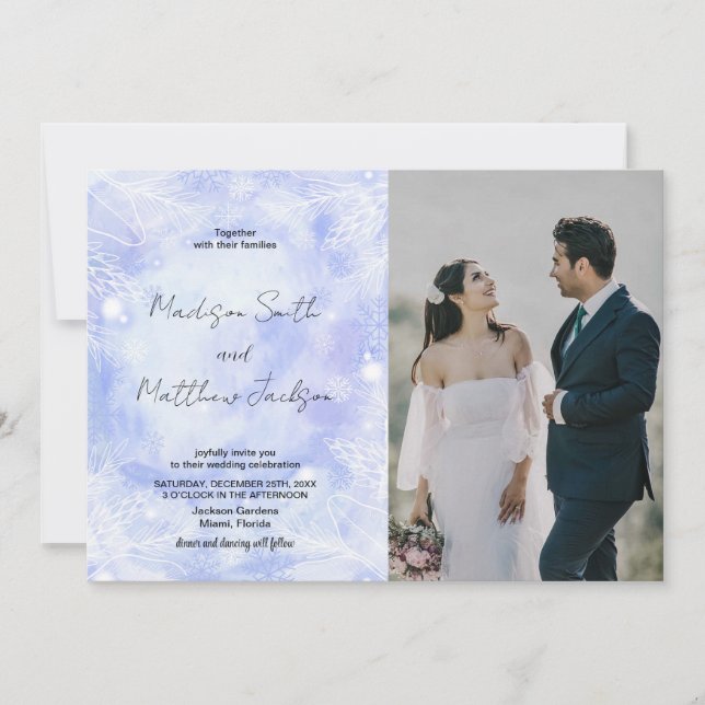 Purple Blue Wedding Invitations with photo (Front)