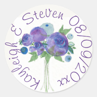 Purple Blue Wedding Watercolor Classic Round Sticker