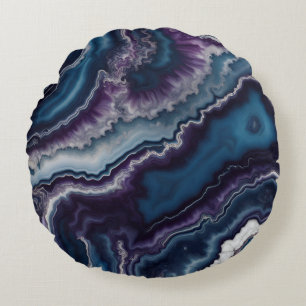 Purple Blue White Agate Marble design Round Cushion