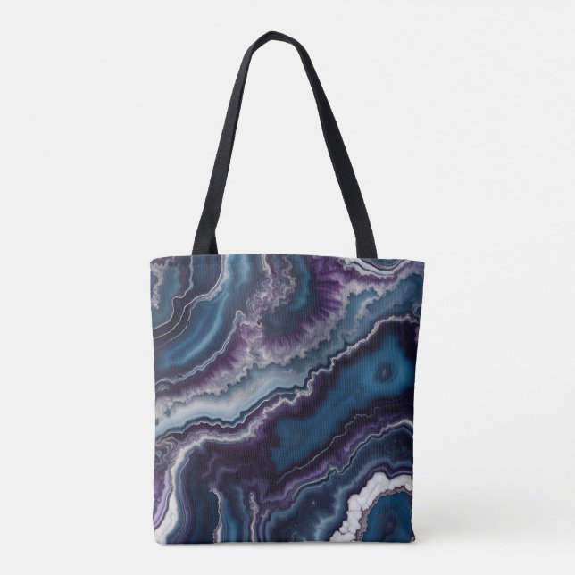 Purple Blue White Agate Marble design  Tote Bag (Back)