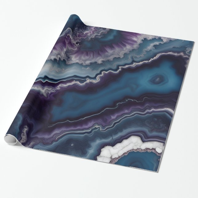 Purple Blue White Agate Marble design  Wrapping Paper (Unrolled)
