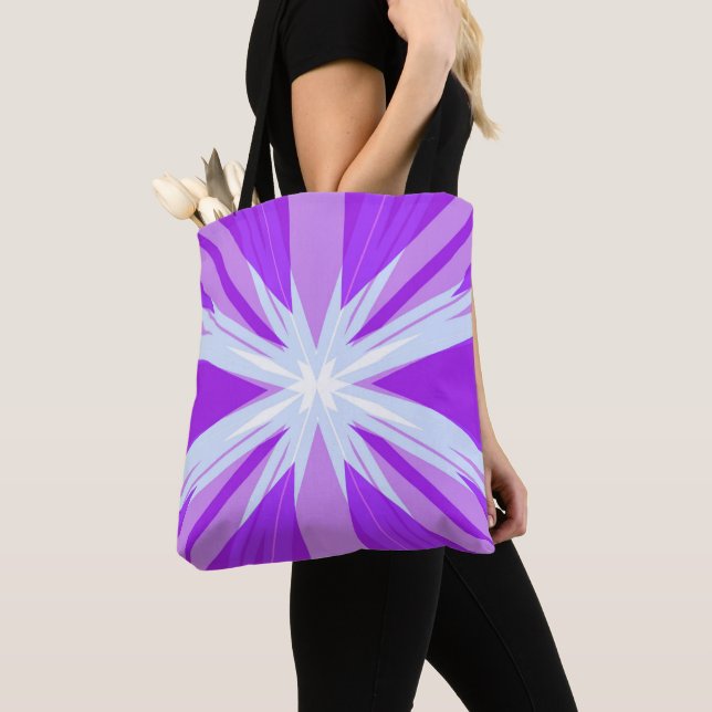 Purple Blue White Christmas Starburst Star Festive Tote Bag (Close Up)