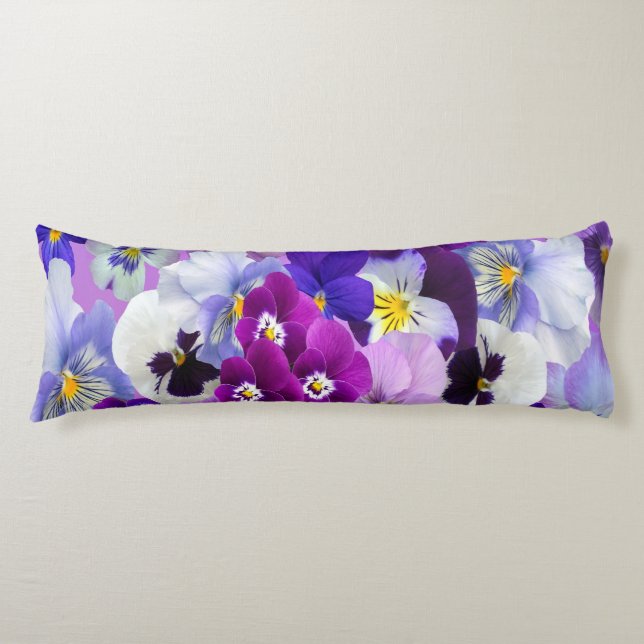 Purple Blue White Floral Pansy Flowers Body Cushion (Front)