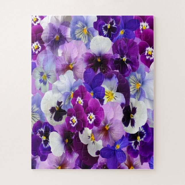 Purple Blue White Floral Pansy Pansies Flowers  Jigsaw Puzzle (Vertical)