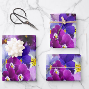 Purple Blue White Pansy Floral Flower Brirthday  Wrapping Paper Sheet