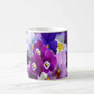 Purple Blue White Pansy Floral Flowers Coffee Mug