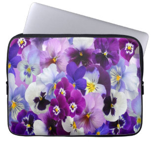 Purple Blue White Pansy Floral Flowers Laptop Sleeve