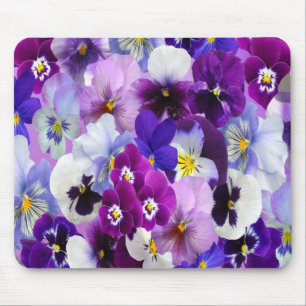 Purple Blue White Pansy Floral Flowers Mouse Mat