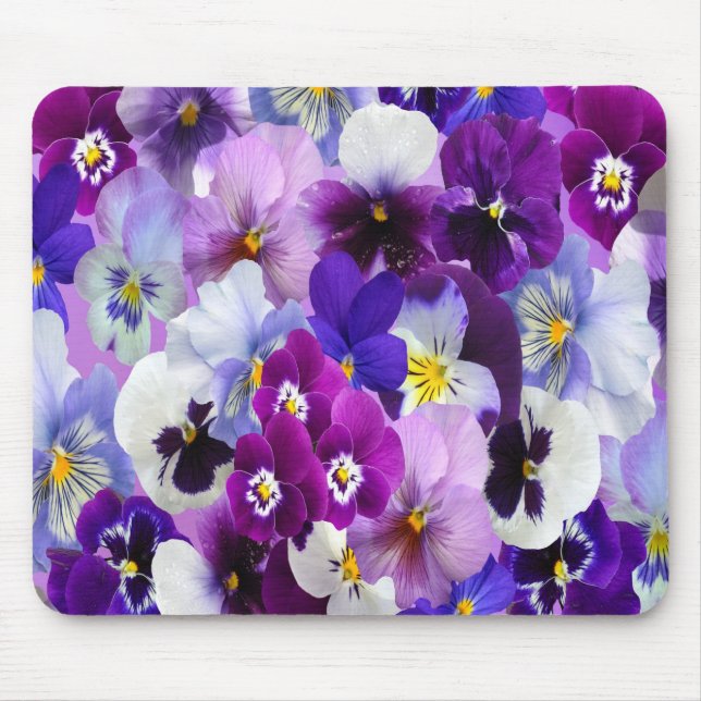Purple Blue White Pansy Floral Flowers  Mouse Mat (Front)