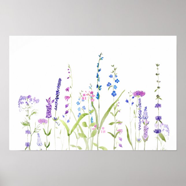 purple blue wild flowers watercolor painting poster (Front)