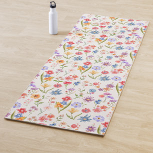 Purple Blue Wildflower Watercolor Yoga Mat