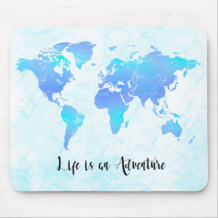 Purple & Blue World Map Life is an Adventure Mouse Mat