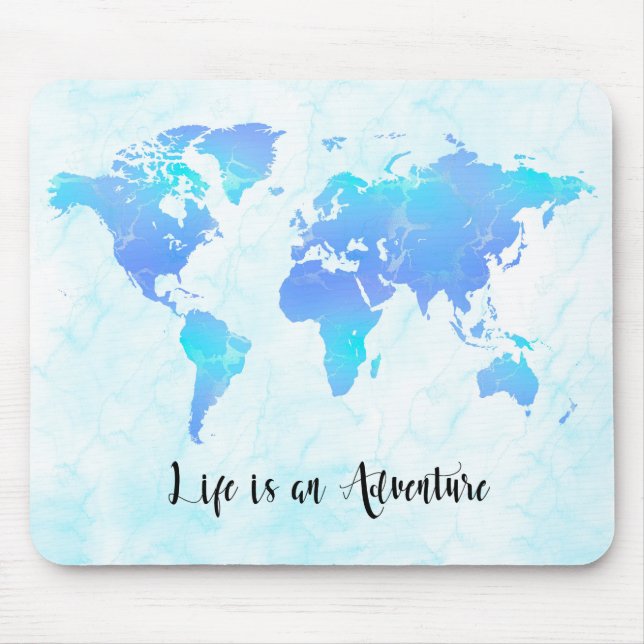 Purple & Blue World Map Life is an Adventure Mouse Mat (Front)