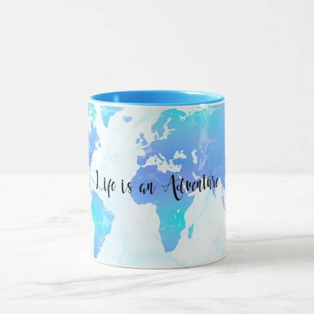 Purple & Blue World Map Life is an Adventure Mug (Center)