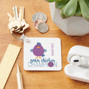 Purple & Blue Yarn Chicken Champion Key Ring