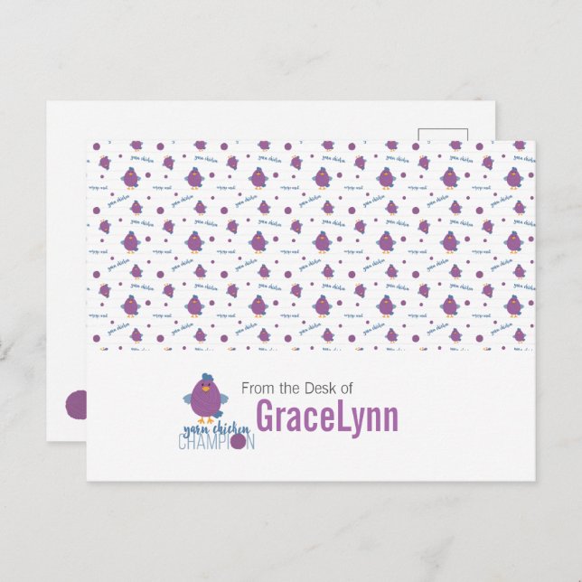 Purple & Blue Yarn Chicken Champion Postcard (Front/Back)