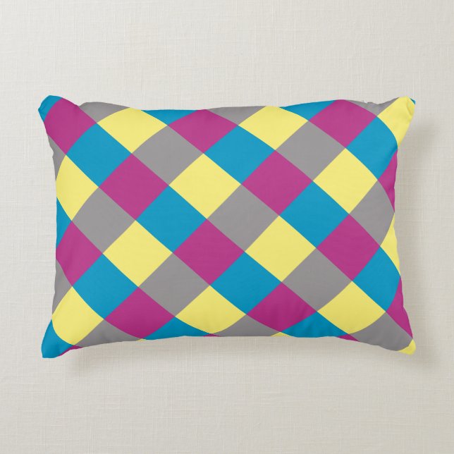 Purple Blue Yellow Grey Pattern Decorative Cushion (Front)
