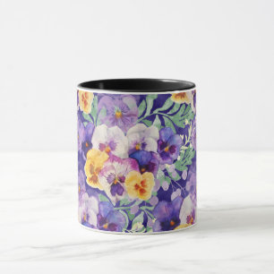 Purple Blue Yellow Pansy Flowers Mug