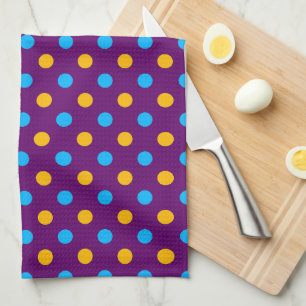 Purple Blue Yellow Polka Dots Design Tea Towel
