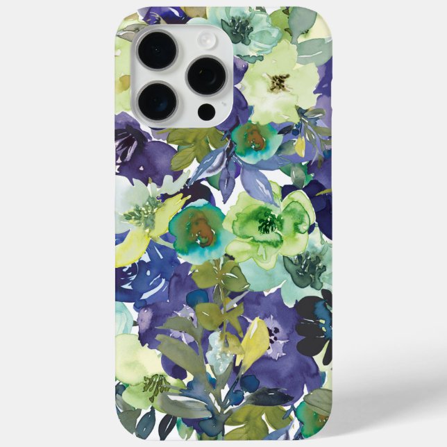 Purple, Blue, Yellow Watercolor Floral iPhone Case (Back)