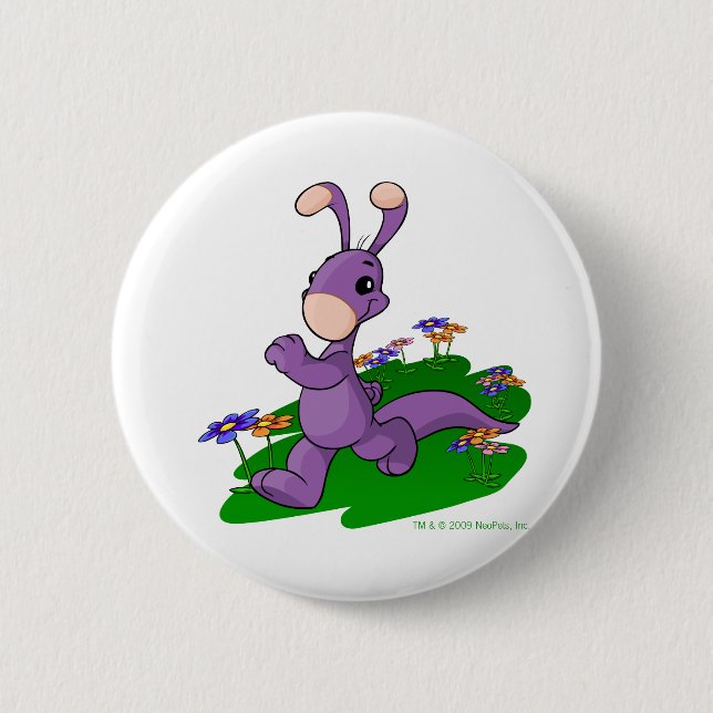 Purple Blumaroo marching through Roo Island 6 Cm Round Badge (Front)
