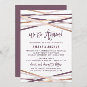 Purple Blush and Rose Gold Streamers Vow Renewal Invitation
