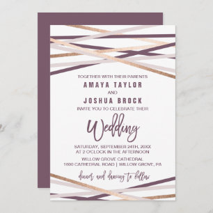 Purple Blush and Rose Gold Streamers Wedding Invitation