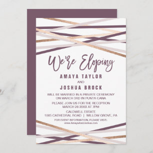 Purple Blush and Rose Gold Streamers We're Eloping Invitation