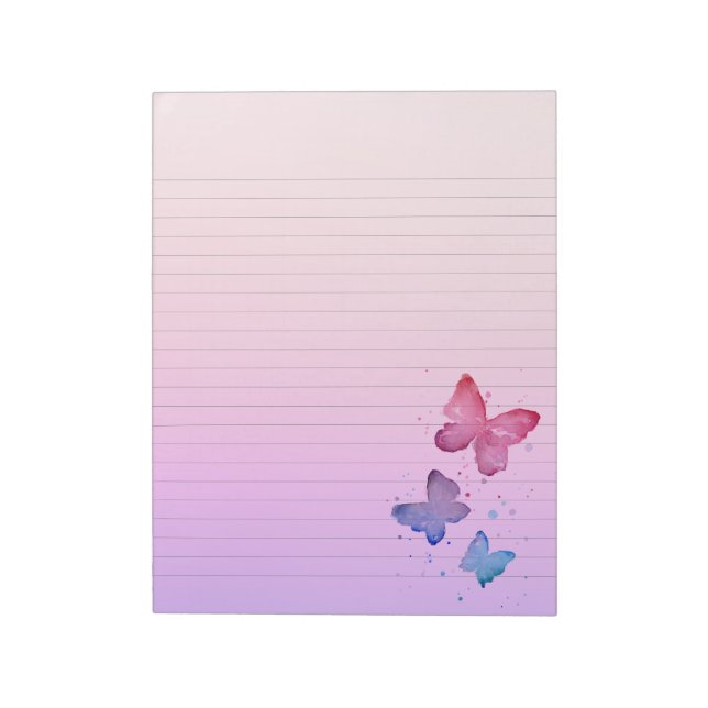 Purple Blush Butterflies Lined Notes Paper Notepad (Rotated)