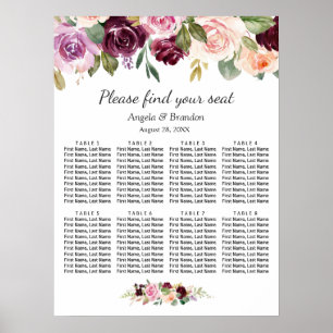 Purple Blush Floral 8 Tables Wedding Seating Chart