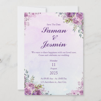 purple blush floral geometric save the date