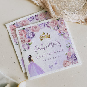 Purple Blush Floral Quinceañera Party Napkin