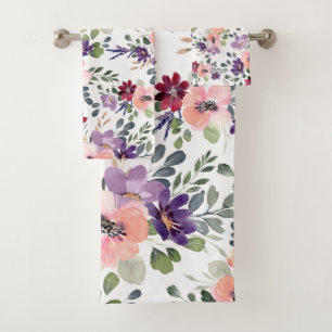 Purple Blush Flower Bath Towel Set