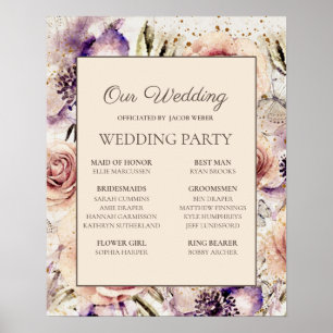Purple Blush Pink Cream Wedding Party Poster